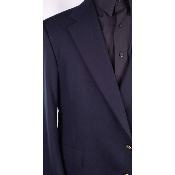 Stafford Executive Hartmax Worsted Wool 2 Gold Button Blazer Sz 46r Blue EUC - Picture 6 of 14